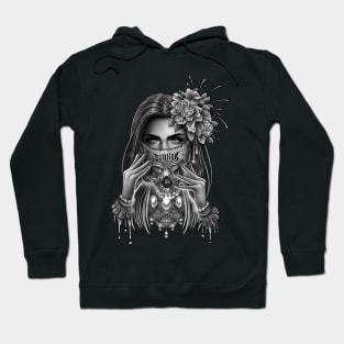 Skull Mask and Peony Flower Hoodie